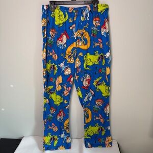 90’s Nickelodeon Characters Cartoon Print Blue Pajama Pants